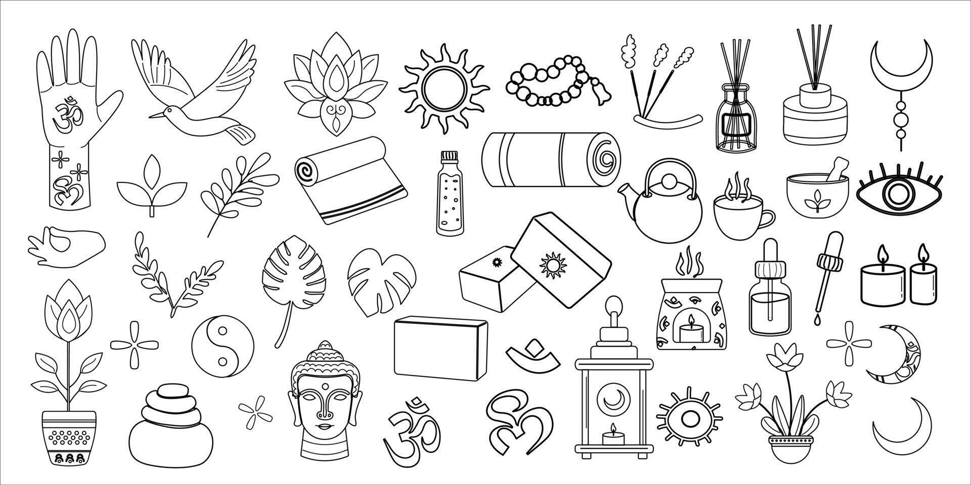 Set of yoga outline elements vector