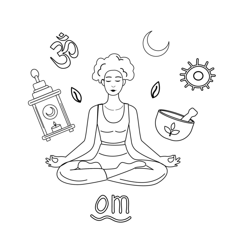 Illustration of outline yoga elements vector