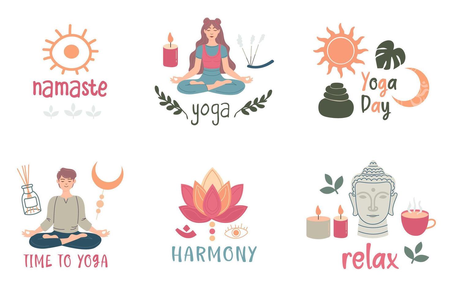 Yoga concept with lettering. Badge, label with lettering vector