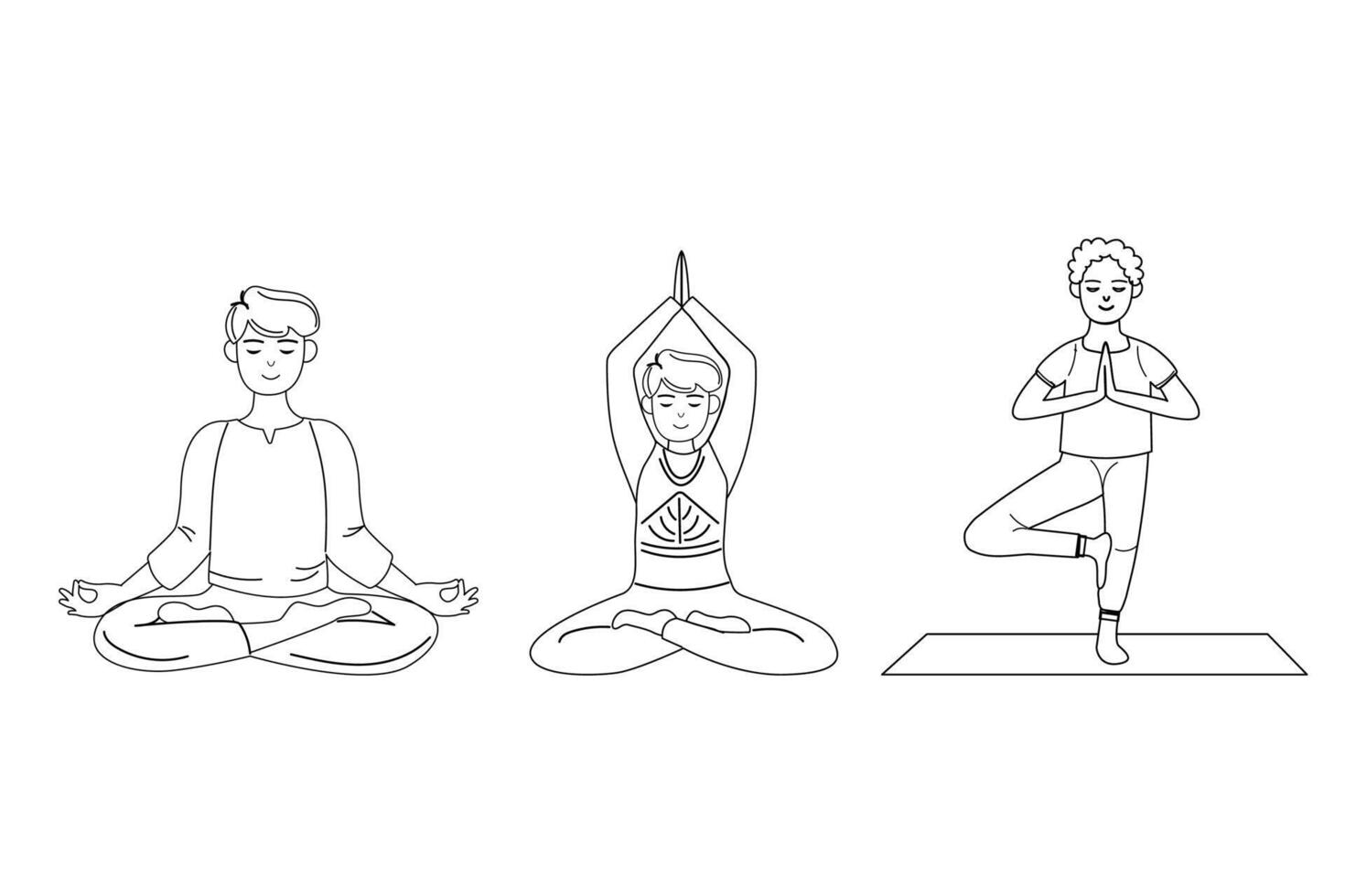 Set outline of man sitting in yoga pose vector