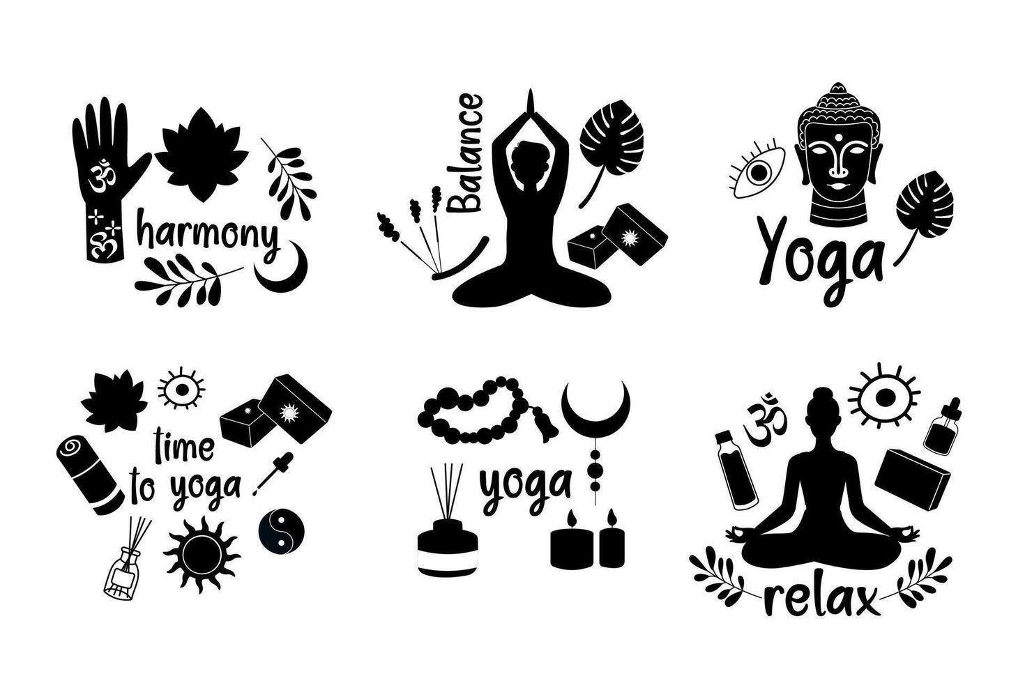 Yoga silhouette concept with lettering. Badge, label with lettering vector