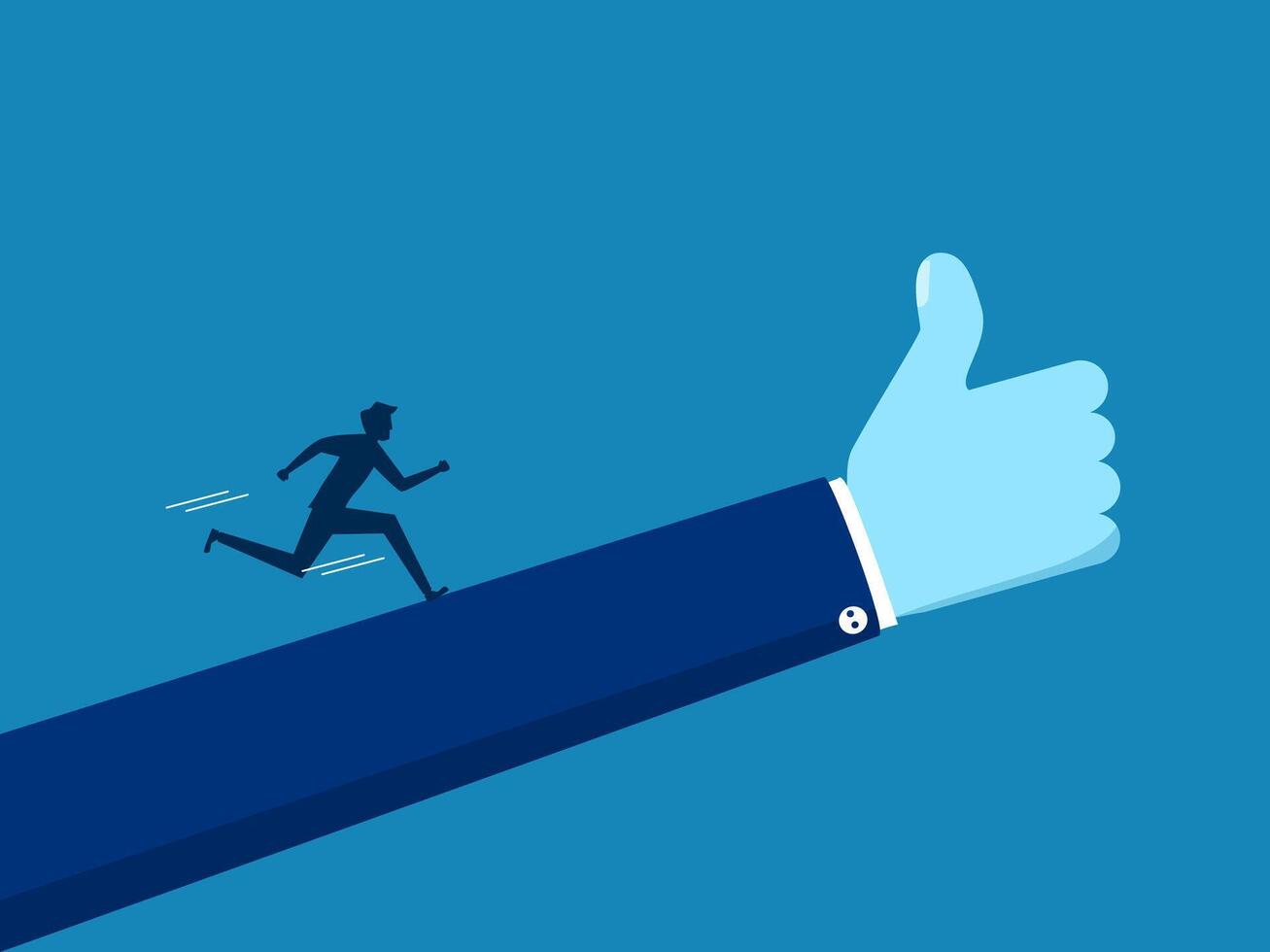 running on big hand showing thumbs up vector
