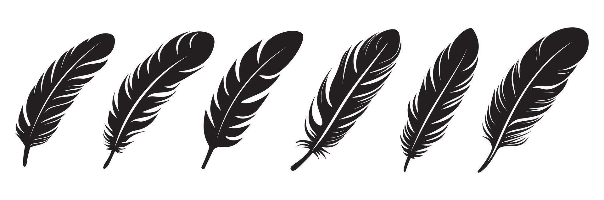 Feather icon. Black silhouette of a bird on a white background. vector