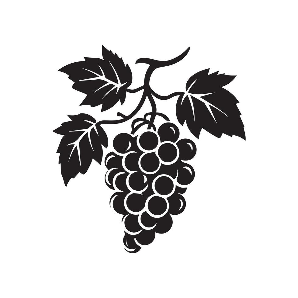 Grapes icon black and white background design. silhouette style, vector illustration.