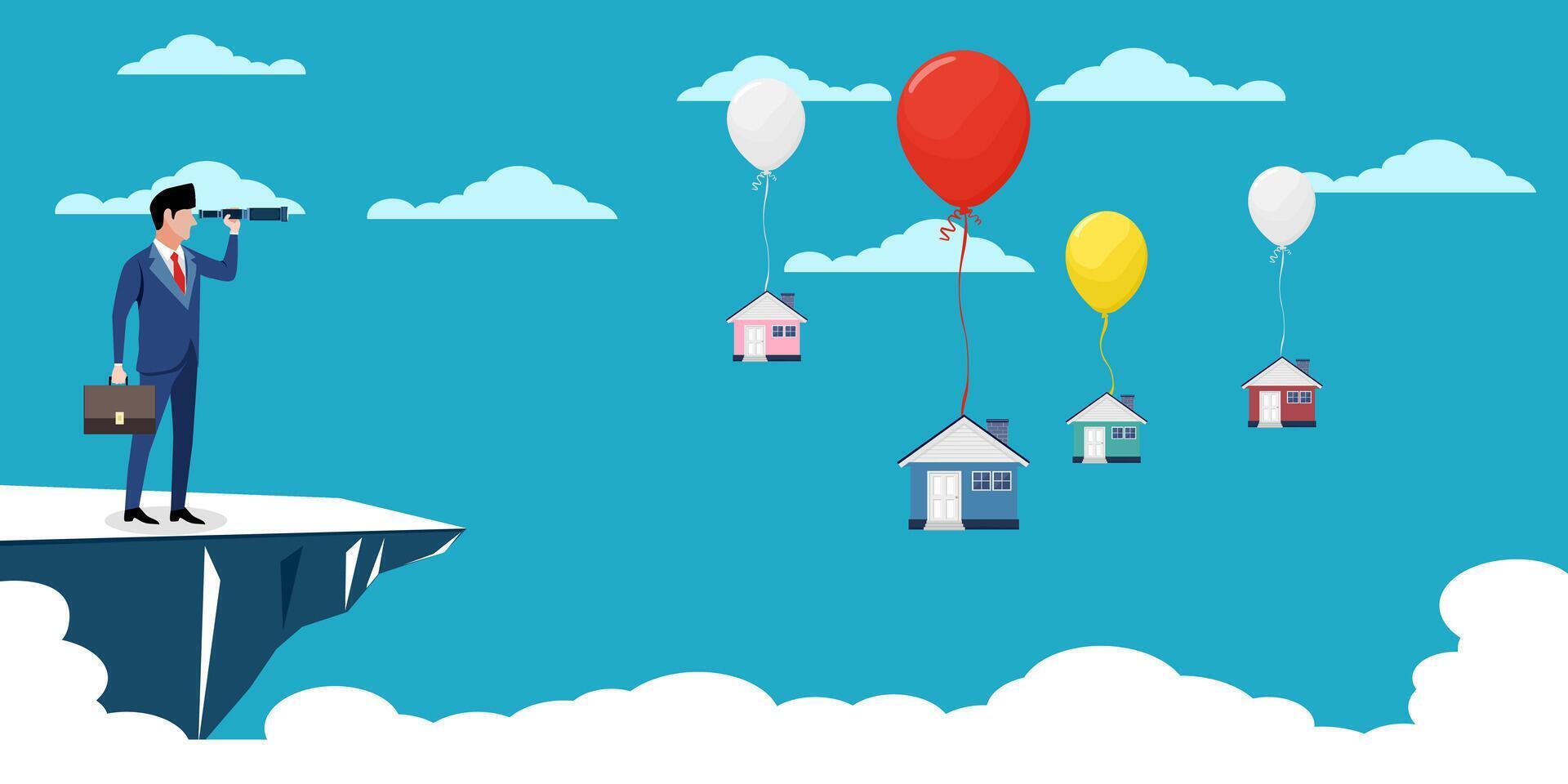 businessman uses binoculars to find a home vector