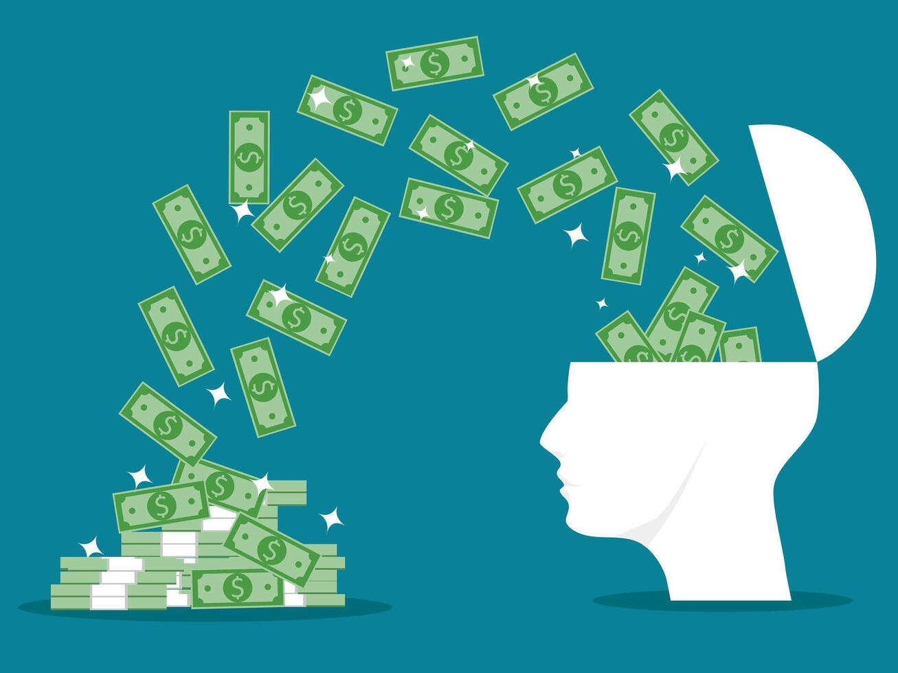 human head was opened along with the banknotes vector