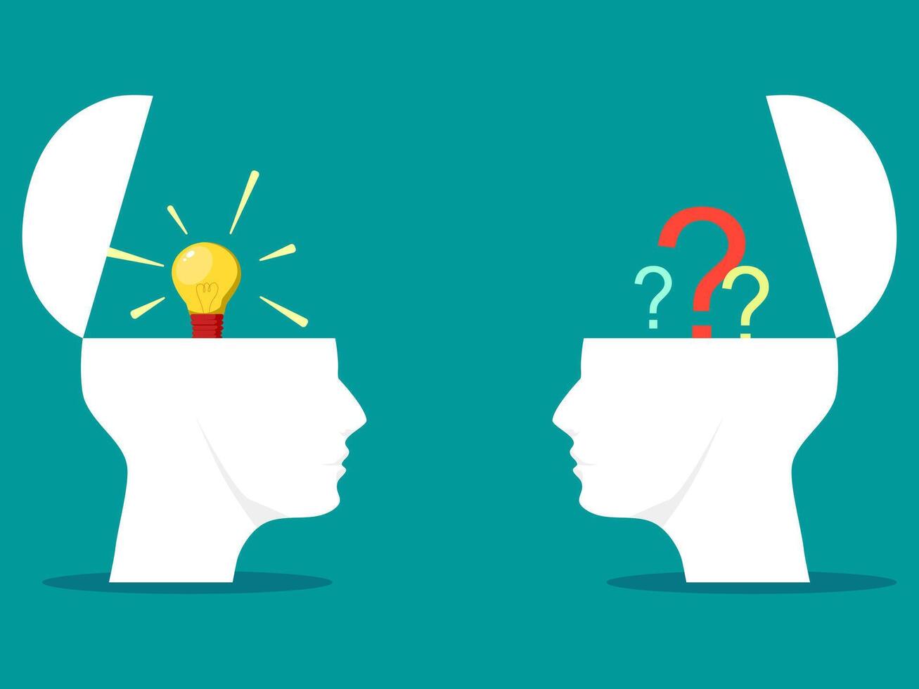 Two heads. Knowledge or ideas shared between two heads of people vector