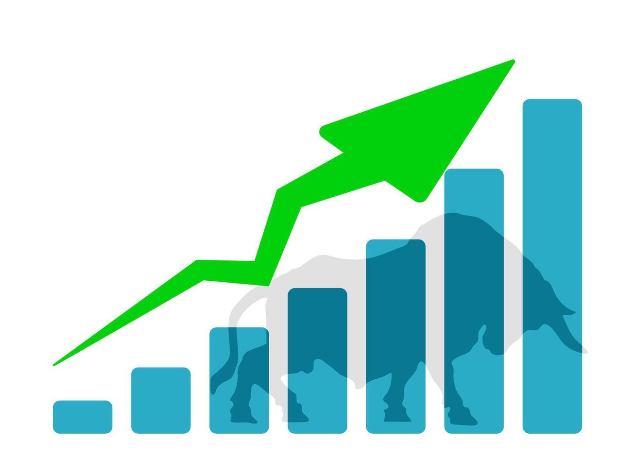 Growth graph with green arrow up and bullish shadow vector