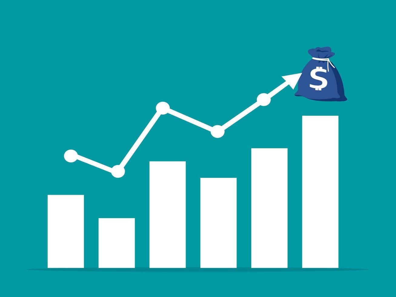 Up chart and money bag on the bar chart vector