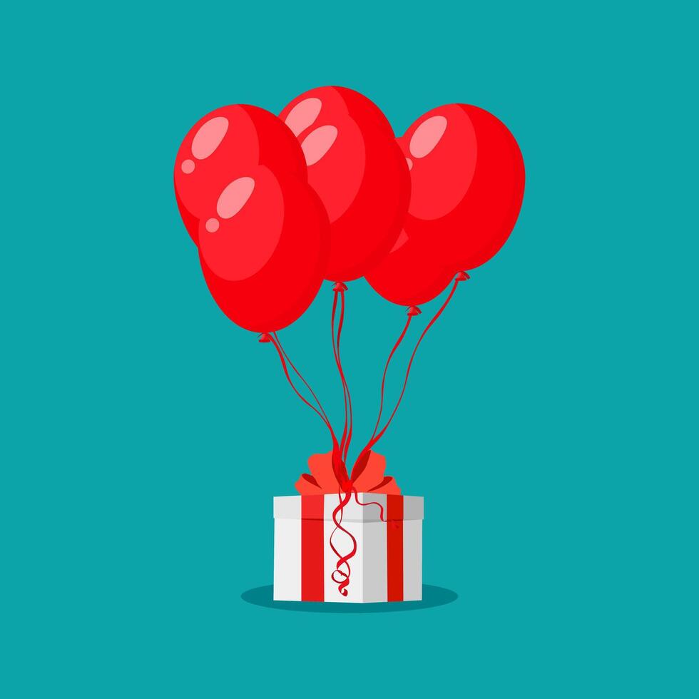 blanco regalo caja con rojo globos vector