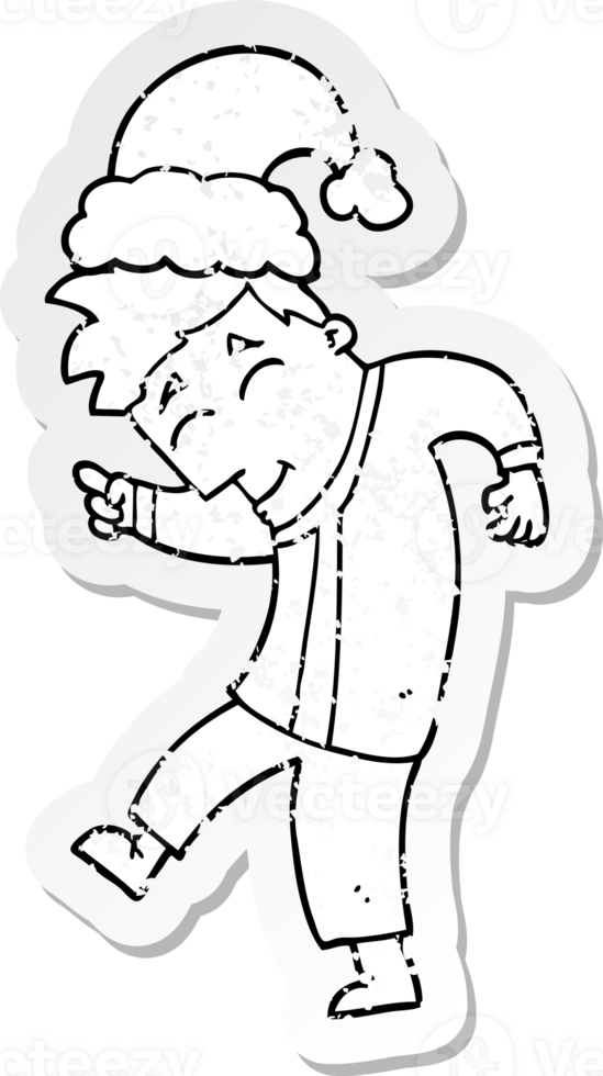 distressed sticker of a cartoon man wearing christmas hat png