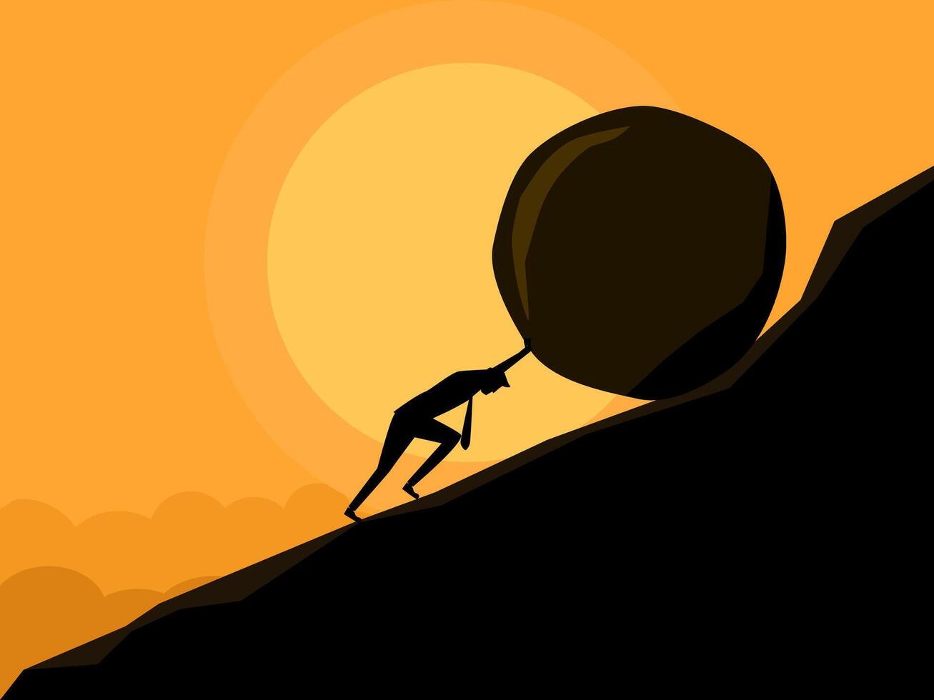 push a rock to the top of a mountain vecor vector