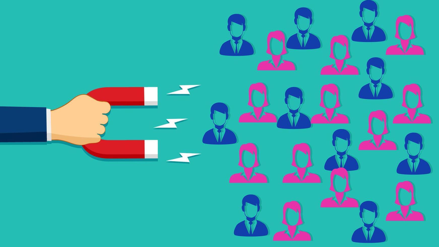 Magnets attract people to generate leads. Marketing vector