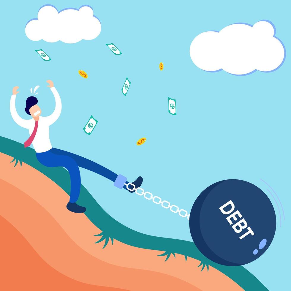 Illustration vector graphic cartoon character of debt