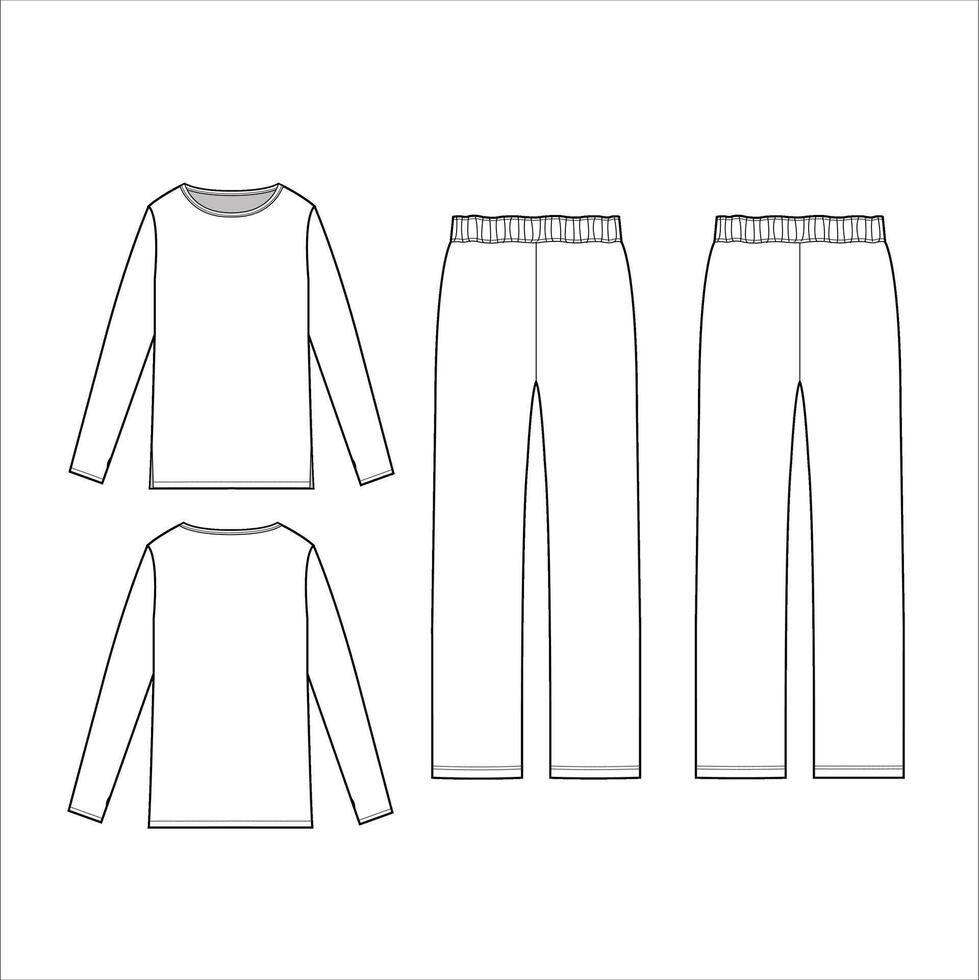 Long Sleeve t-shirt and trousers Vector Sketch Template