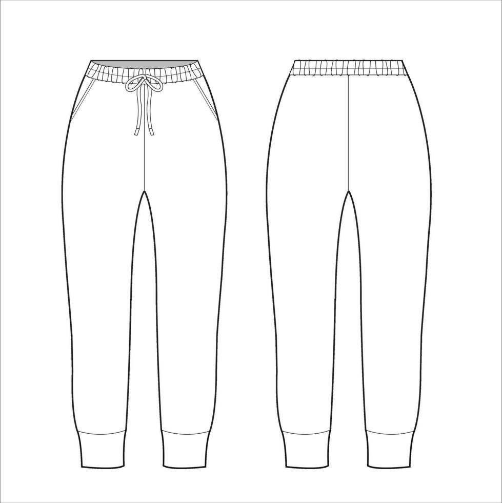 Flat sketch jogger pants vector illustration