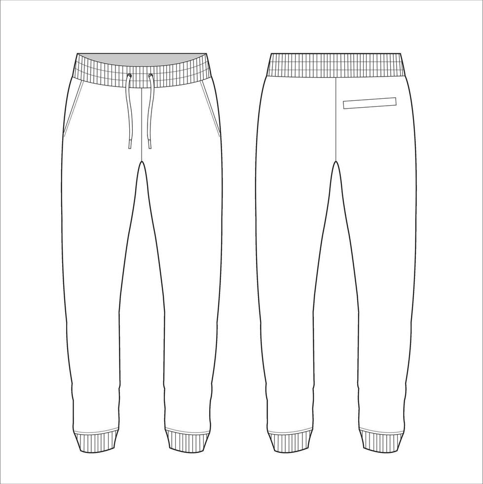 Flat sketch jogger pants vector illustration