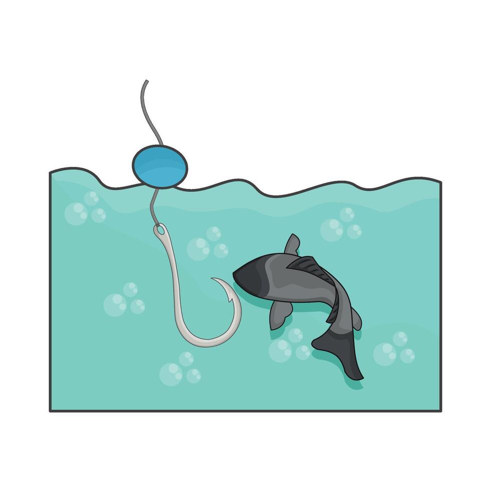 ilustración de pescado y pescar gancho vector