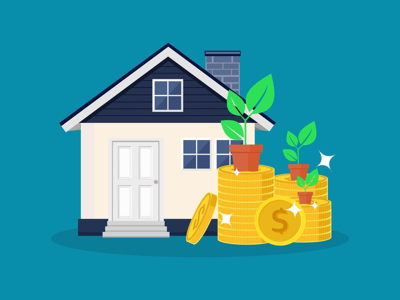 Houses and crops on silver coin rows vector