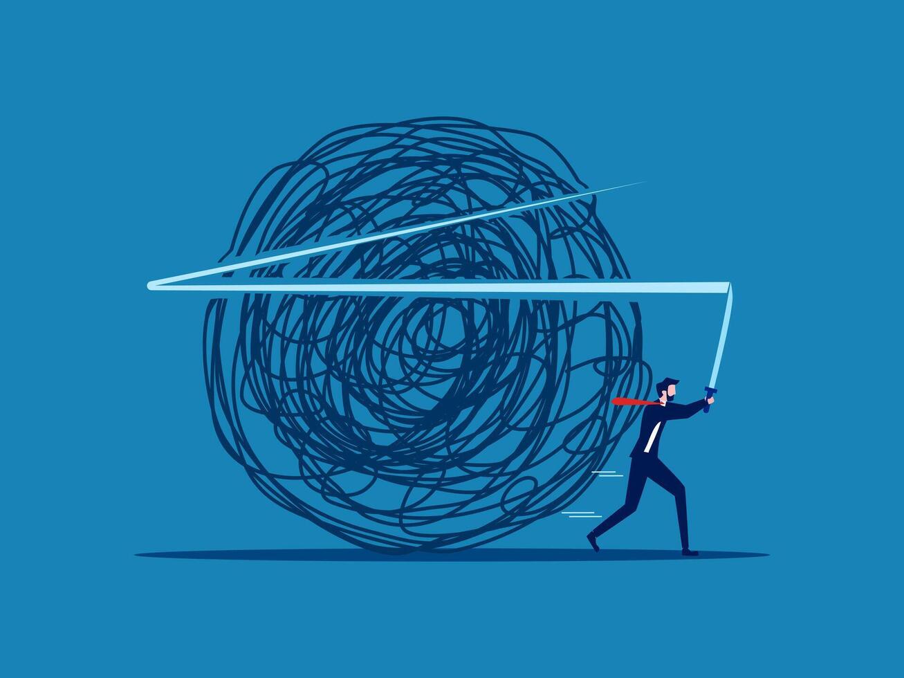 Businessman cuts through chaotic problems. vector
