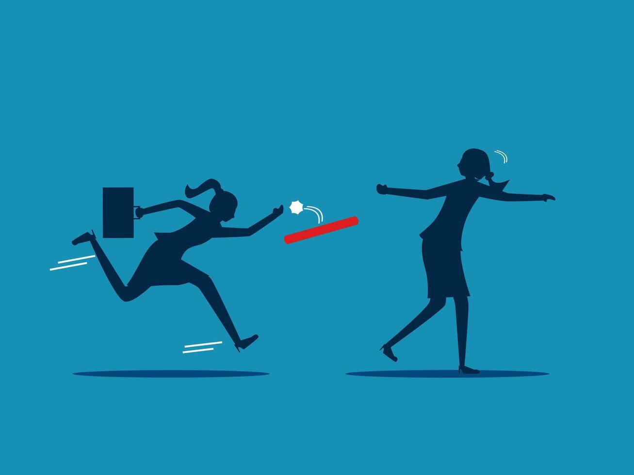 Costly business mistakes. businesswoman unsuccessfully passes the baton to a colleague vector