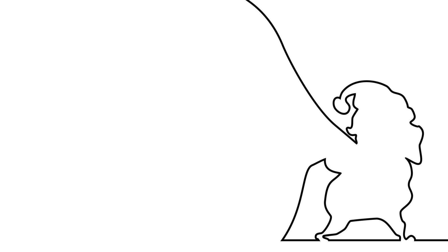 Line drawing Santa Claus pulling a heavy bag full of presents vector