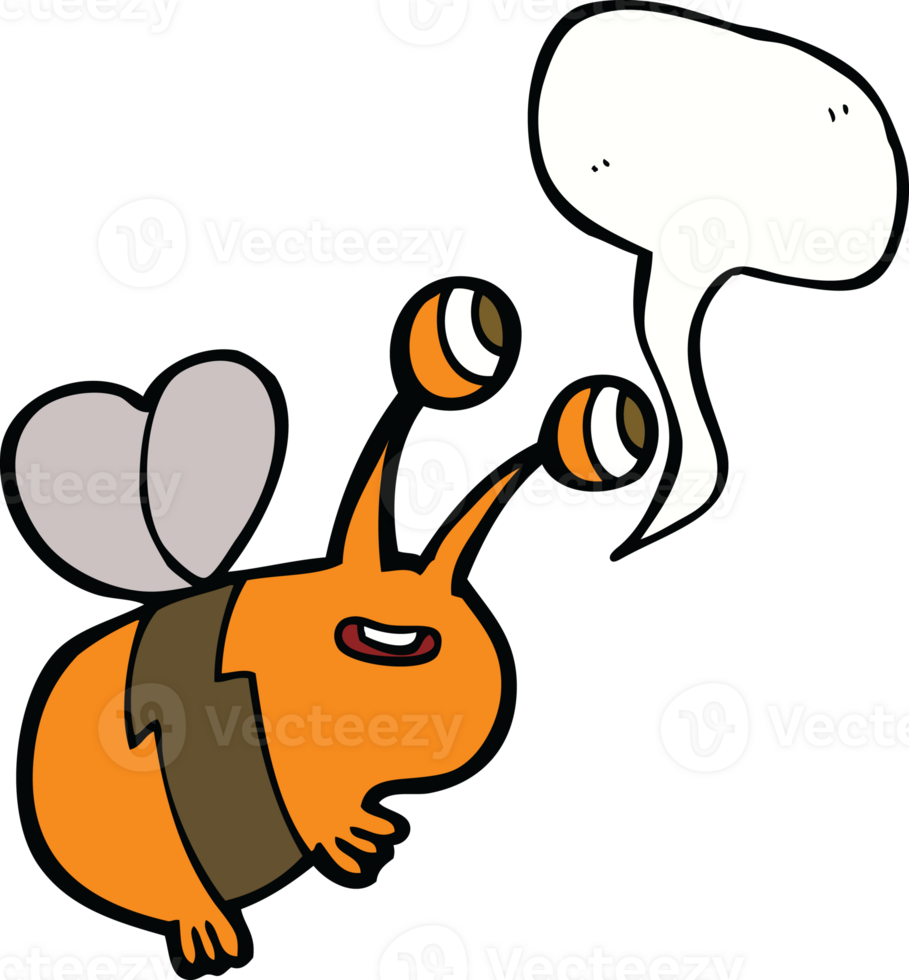 cartoon happy bee with speech bubble png