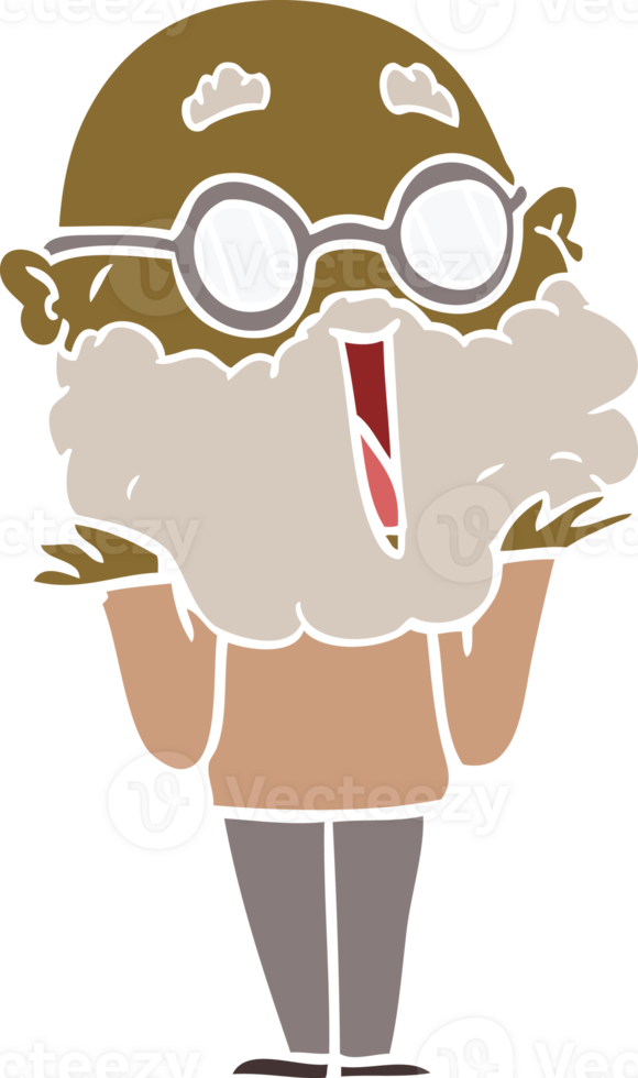 flat color style cartoon joyful man with beard shrugging png