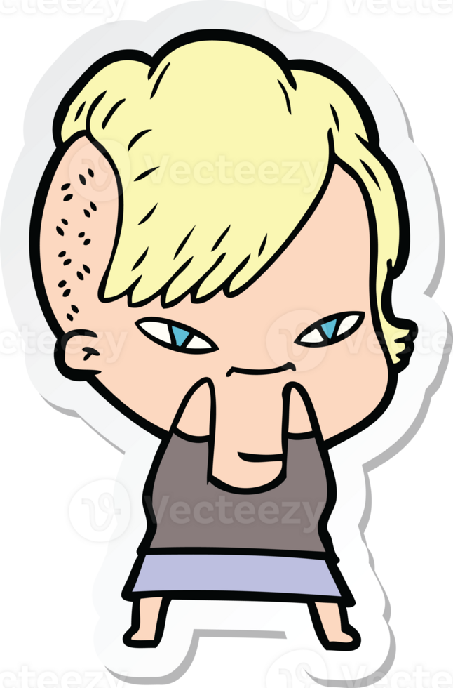 sticker of a cute cartoon girl with hipster haircut png