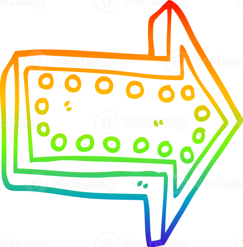 rainbow gradient line drawing of a cartoon arrow pointing direction png