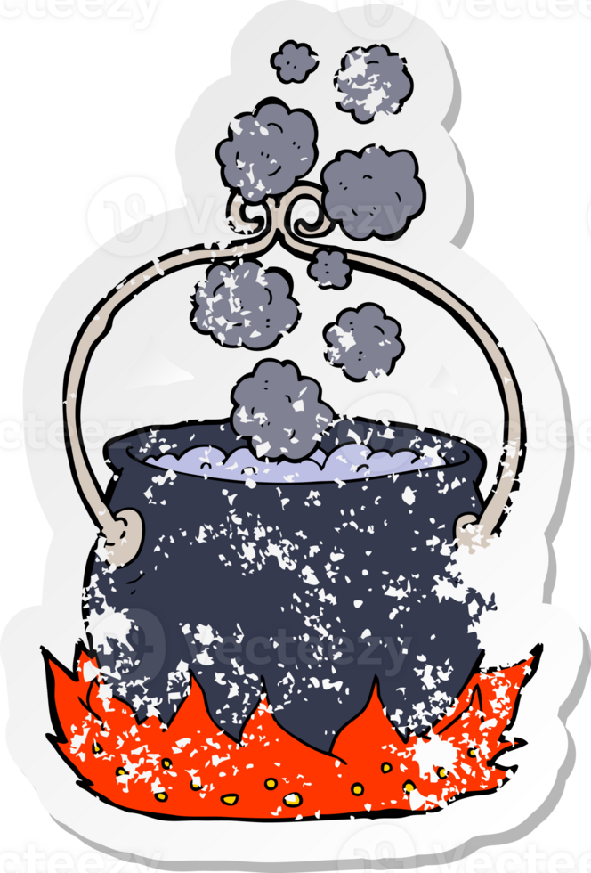 retro distressed sticker of a cartoon witchs cauldron png