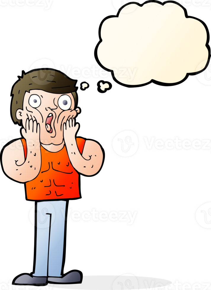 cartoon shocked gym man with thought bubble png