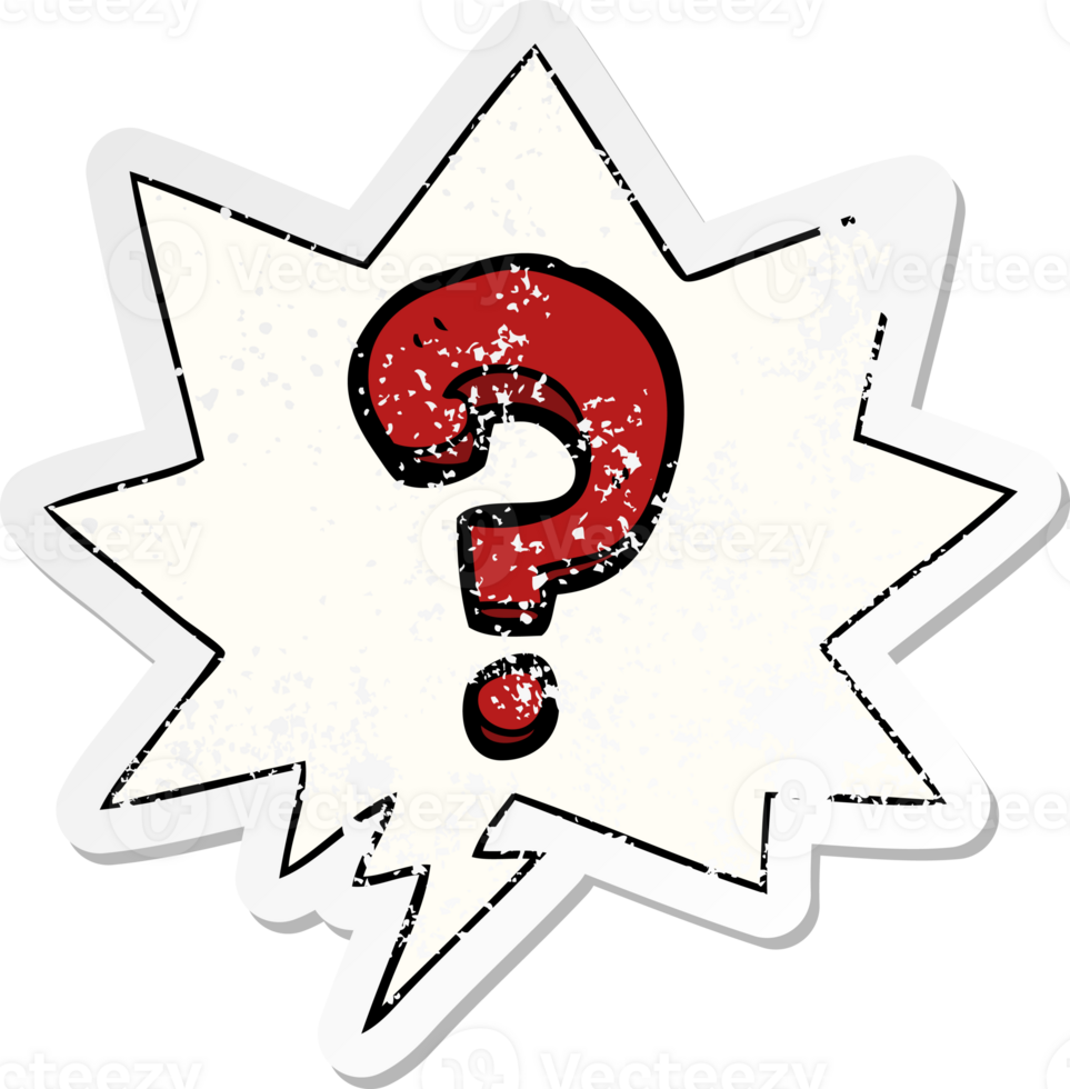 cartoon question mark with speech bubble distressed distressed old sticker png