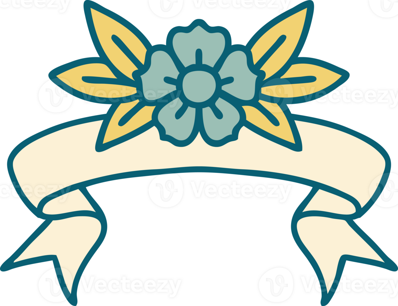 traditional tattoo with banner of a flower png