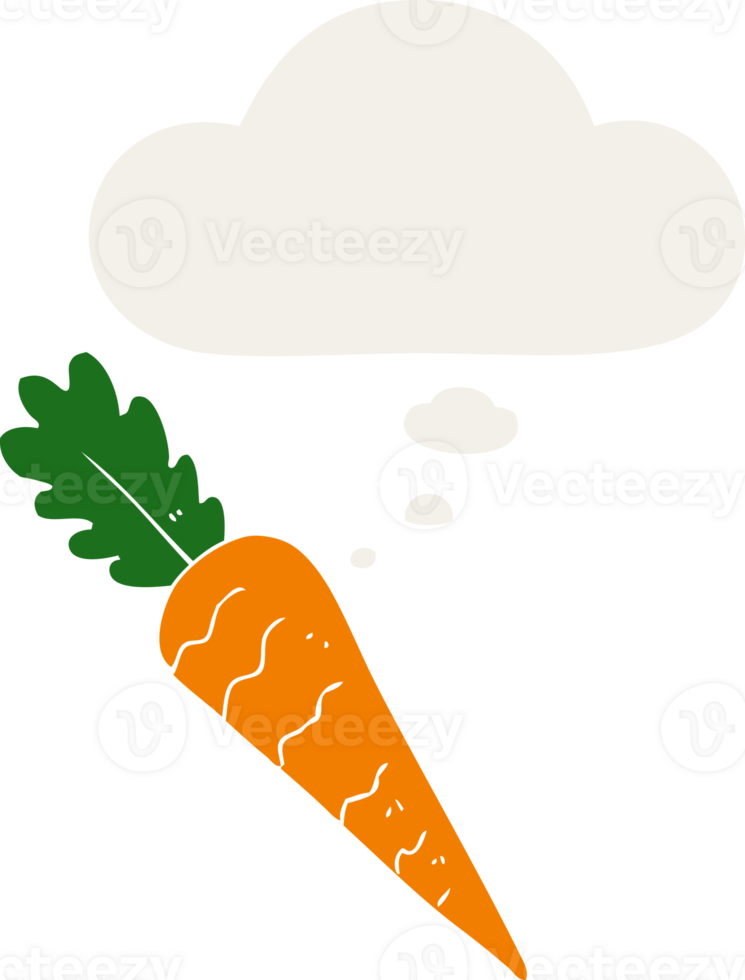 cartoon carrot with thought bubble in retro style png