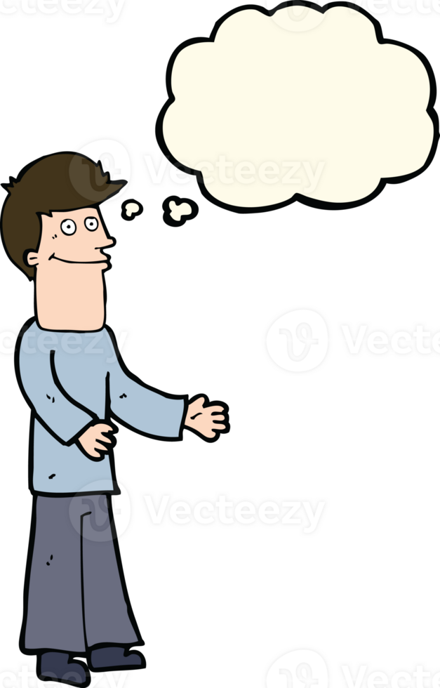 cartoon man shrugging shoulders with thought bubble png