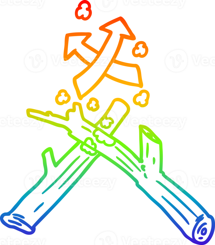 arco Iris gradiente linha desenhando do uma quão para começar uma fogo com dois Gravetos png