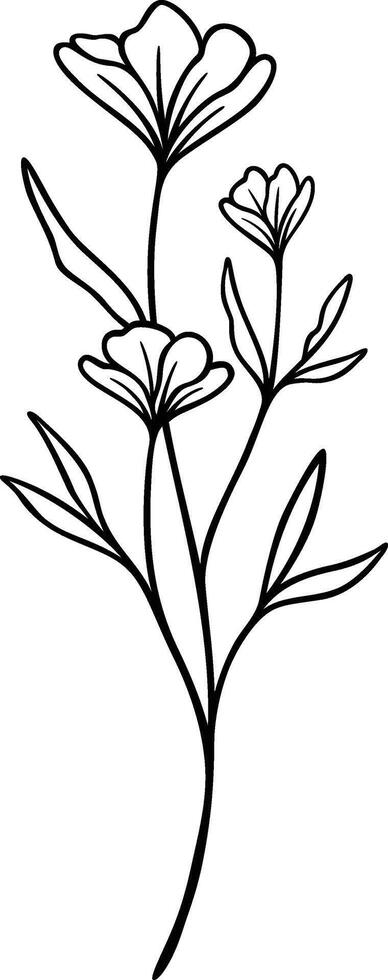 Floral Line Art, Botanical Flower Vector Illustration