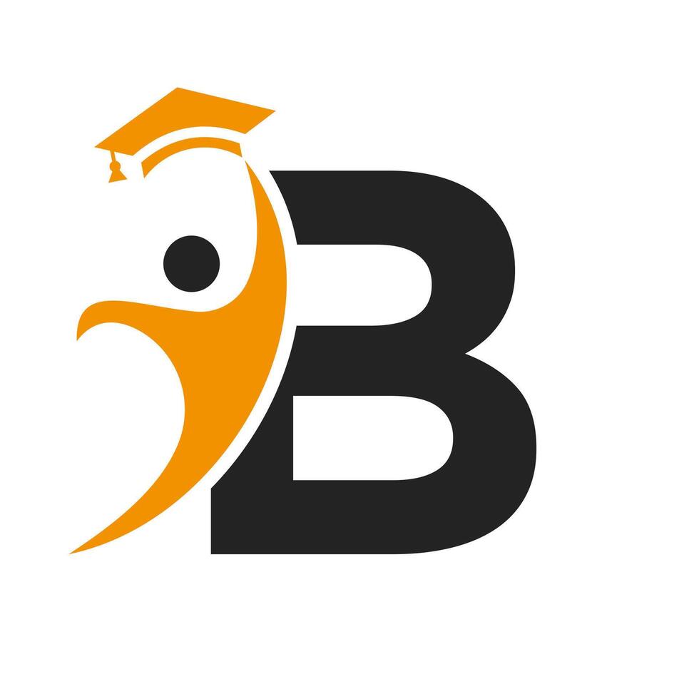 Education Logo On Letter B With Graduation Hat Icon. Graduation Symbol vector