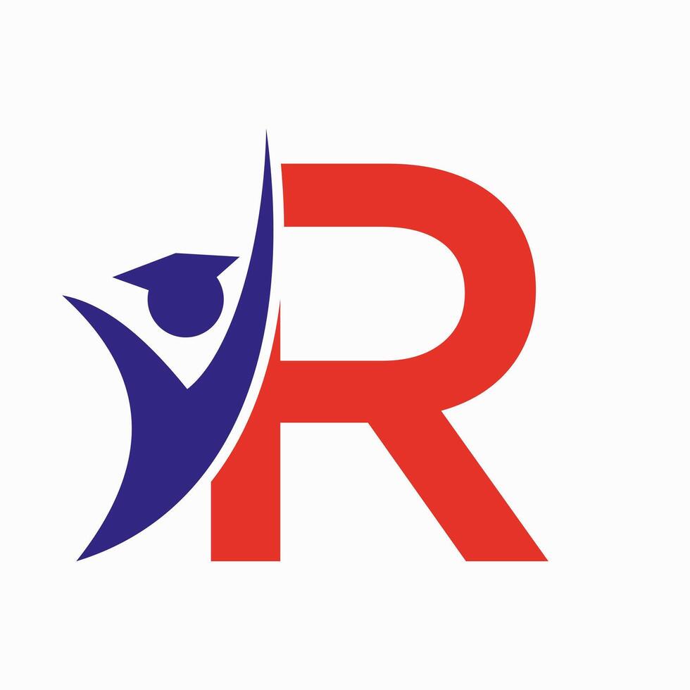 Education Logo On Letter R With Graduation Hat Icon. Graduation Symbol vector