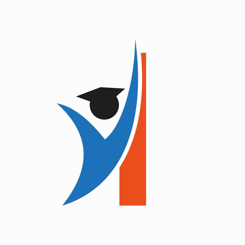 Education Logo On Letter I With Graduation Hat Icon. Graduation Symbol vector