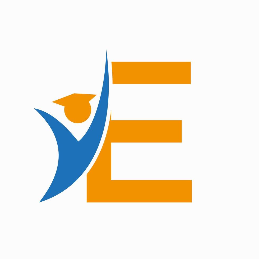 Education Logo On Letter E With Graduation Hat Icon. Graduation Symbol vector