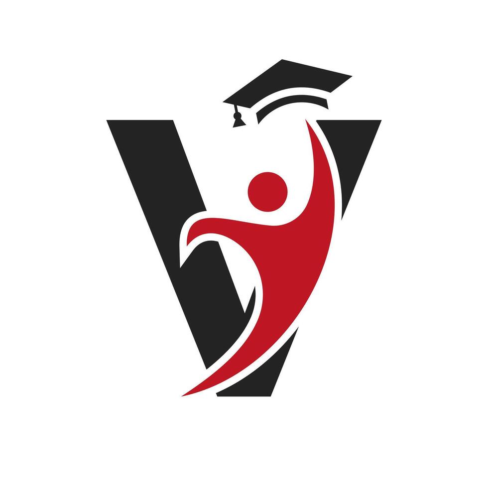Education Logo On Letter V With Graduation Hat Icon. Graduation Symbol vector