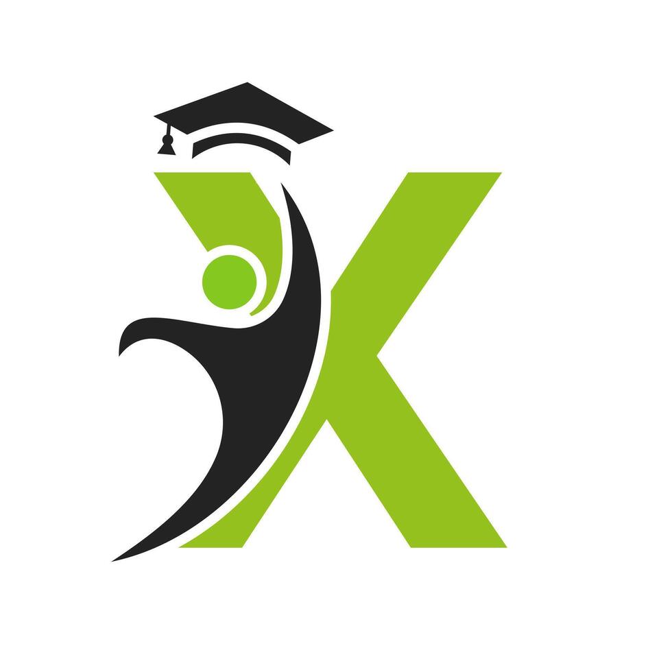 educación logo en letra X con graduación sombrero icono. graduación símbolo vector