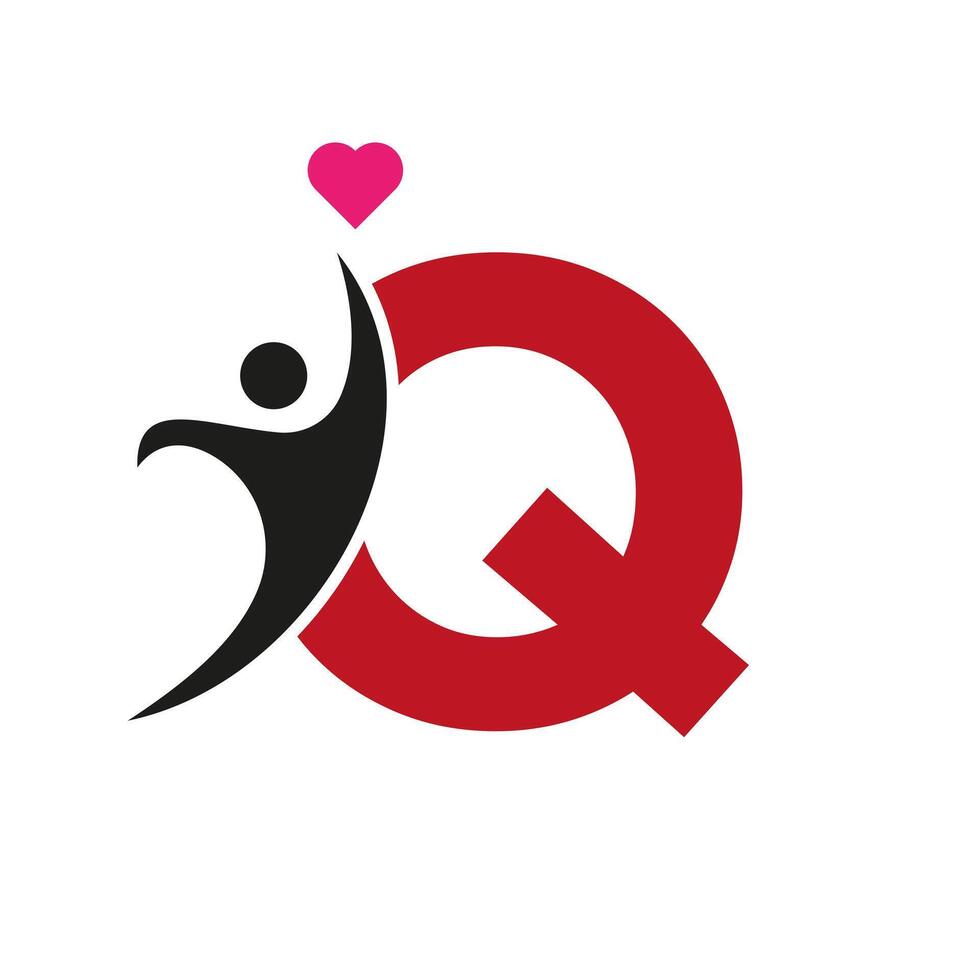 Health Care Logo On Letter Q Love, Heart Symbol. Charity Logotype vector