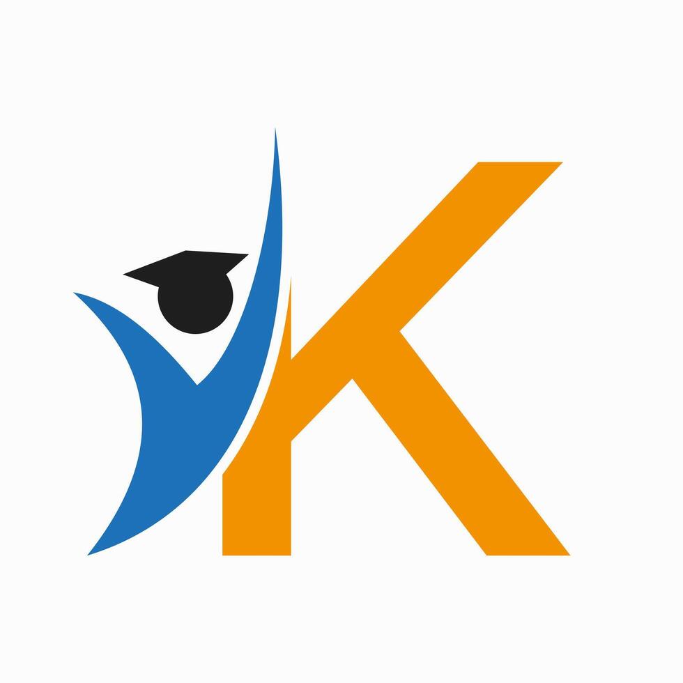 Education Logo On Letter K With Graduation Hat Icon. Graduation Symbol vector