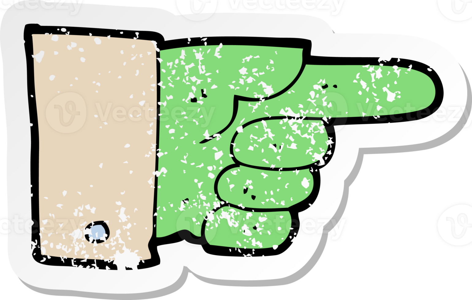 retro distressed sticker of a cartoon pointing zombie hand png