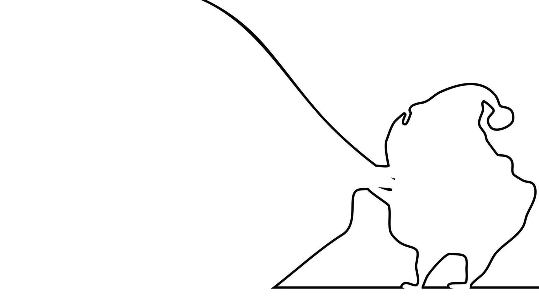 Line drawing Santa Claus pulling a heavy bag full of presents vector