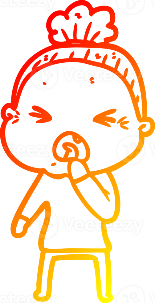 warm gradient line drawing of a cartoon angry old woman png