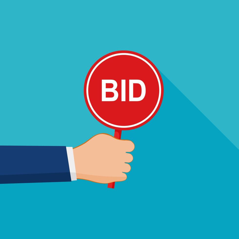 Hand holding a bid tag. Hand holding auction vector
